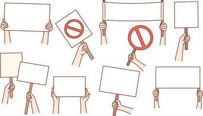 Set of activists with mockup placards or banners