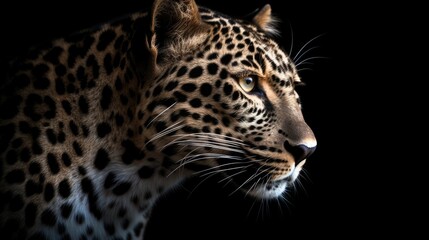 Fototapeta na wymiar Close up of leopard on dark background. Generative AI.