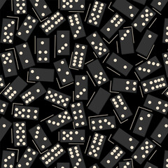 Seamless pattern with domino illustrations, board game, background, dominoes on black background, vector