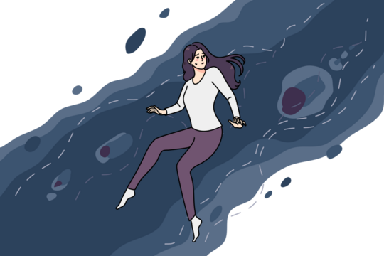 Anxious woman wander through dangerous risky area