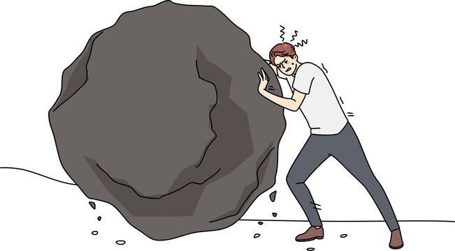 Strong business person push heavy stone