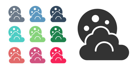 Black Cloud with moon icon isolated on white background. Cloudy night sign. Sleep dreams symbol. Night or bed time sign. Set icons colorful. Vector