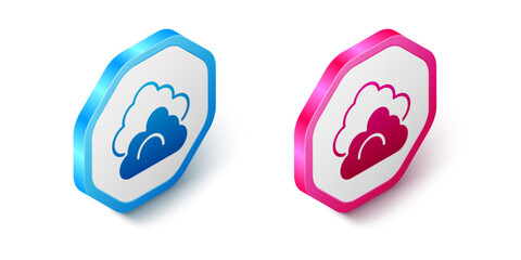 Isometric Cloud icon isolated on white background. Hexagon button. Vector