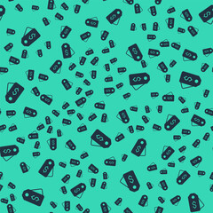 Black Price tag with dollar icon isolated seamless pattern on green background. Badge for price. Sale with dollar symbol. Promo tag discount. Vector
