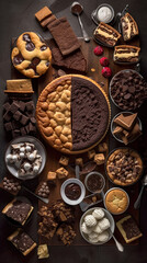 American sweets, flat lay, top view assorted cookies and traditional desserts, AI generative overhead view of knolling arrangement