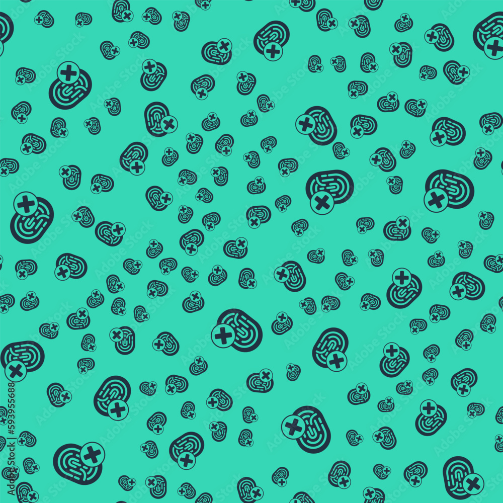 Poster black cancelled fingerprint icon isolated seamless pattern on green background. access denied for us
