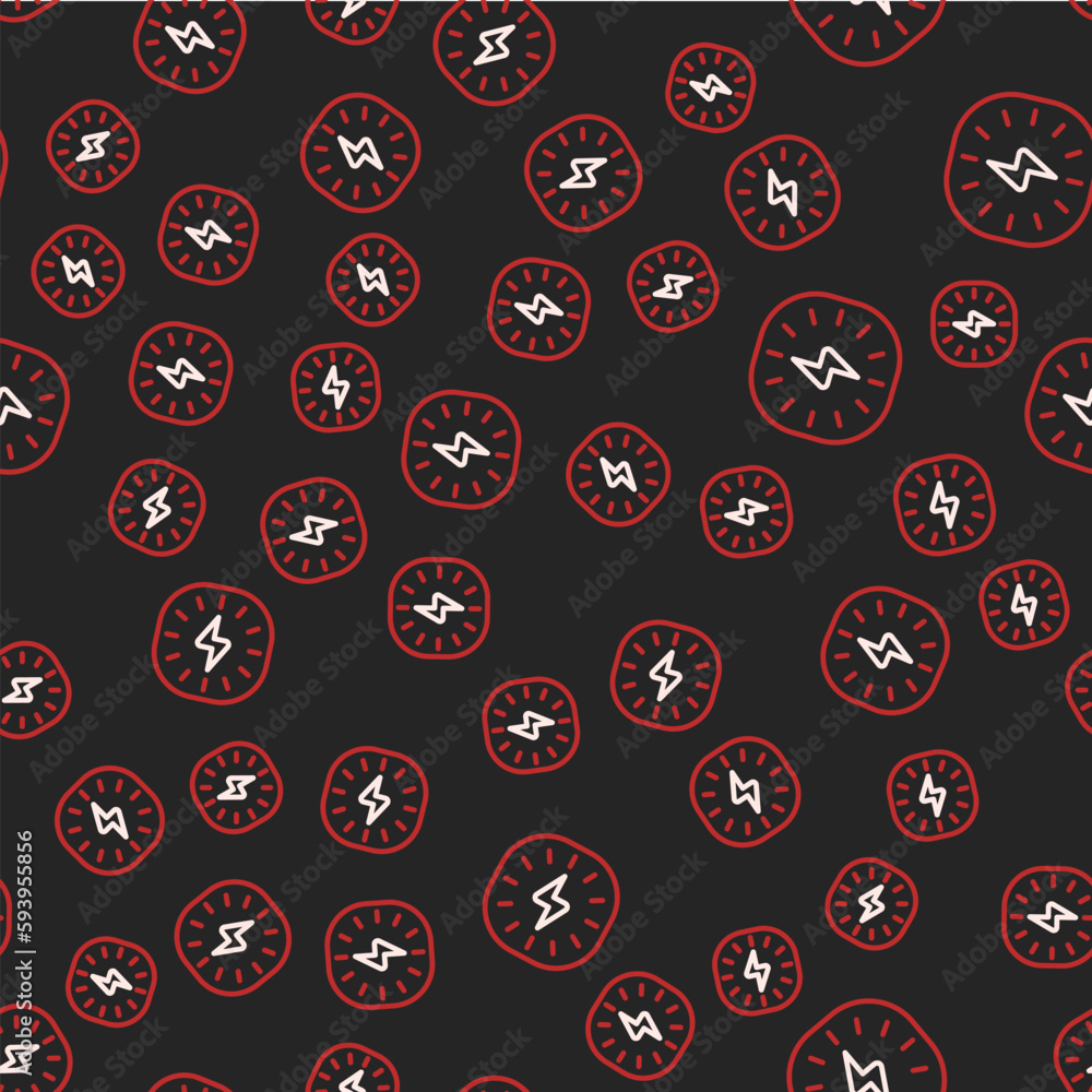 Poster line lightning bolt icon isolated seamless pattern on black background. flash sign. charge flash ico