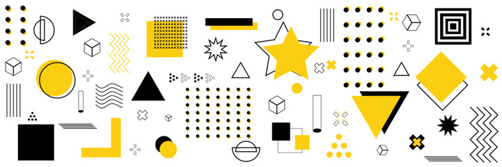 Geometric shapes. Memphis design, retro elements for web, vintage, advertisement, commercial banner, poster, leaflet, billboard, sale. Collection trendy halftone vector geometric shapes.