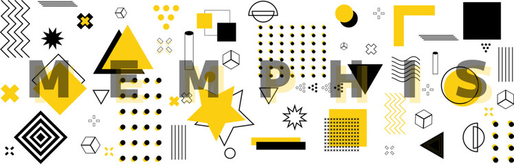 Geometric shapes. Memphis design, retro elements for web, vintage, advertisement, commercial banner, poster, leaflet, billboard, sale. Collection trendy halftone vector geometric shapes.