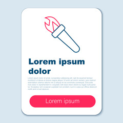 Line Torch flame icon isolated on grey background. Symbol fire hot, flame power, flaming and heat. Colorful outline concept. Vector