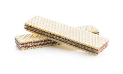 Sweet chocolate wafer isolated on white background.