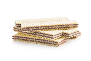 Sweet chocolate wafer isolated on white background.