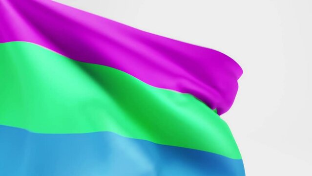 video of Polysexual Pride Flag flapping against white background; 3D