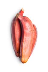 Tasty red bananas isolated on white background.