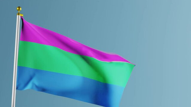 video of Polysexual Pride Flag flapping against blue background; 3D