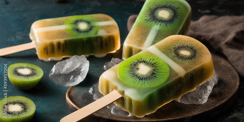 Aufkleber kiwi ice pops created from scratch with real ice generative ai