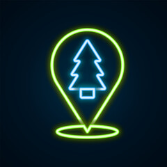 Glowing neon line Christmas tree icon isolated on black background. Merry Christmas and Happy New Year. Colorful outline concept. Vector