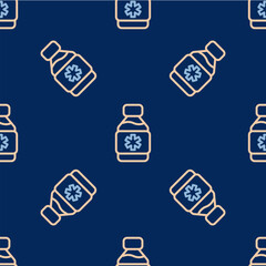 Line Bottle of medicine syrup icon isolated seamless pattern on blue background. Vector