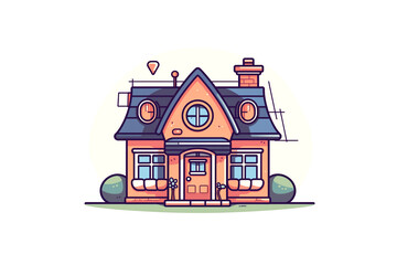 Cute house exterior, watercolor painting, Generative AI,