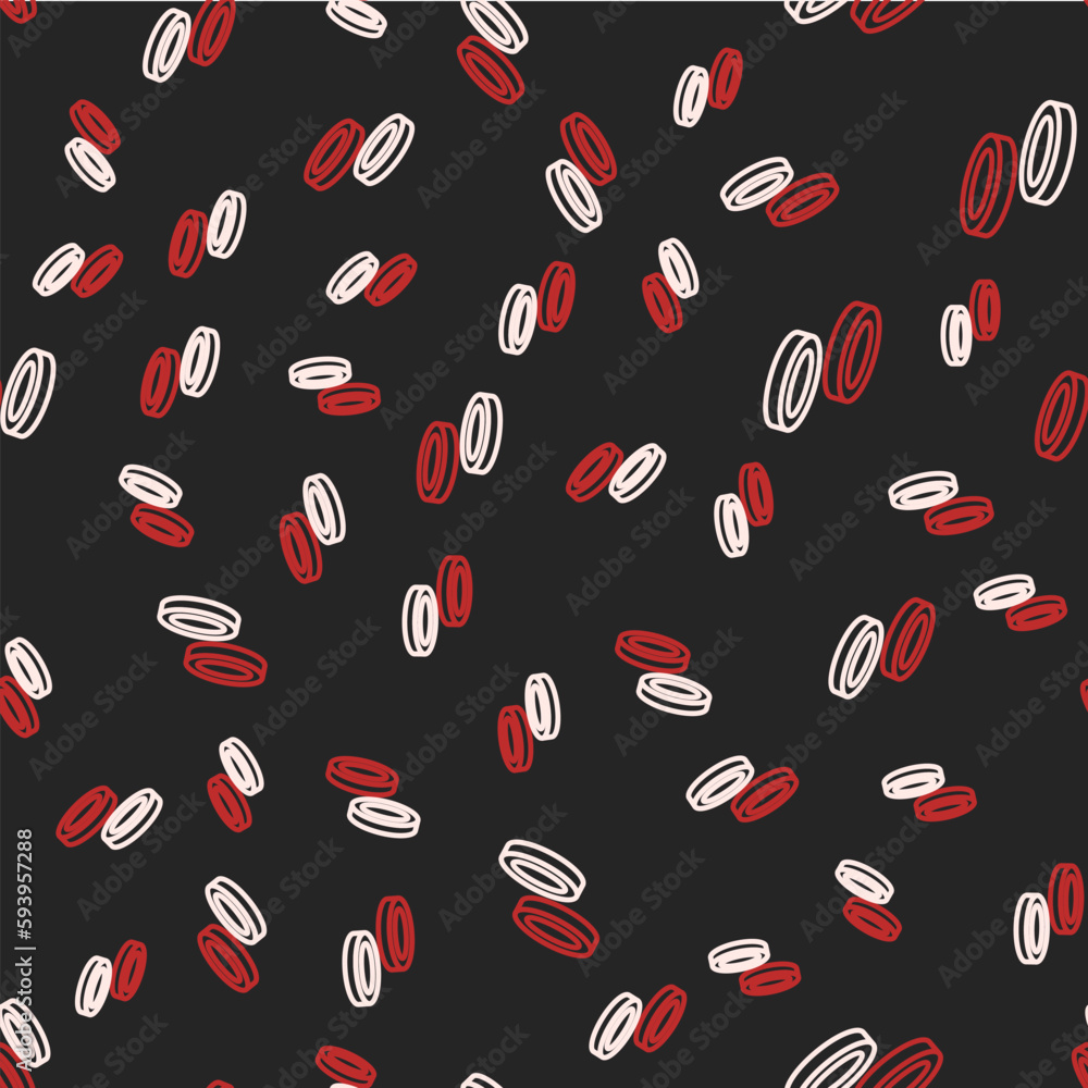 Poster line checker game chips icon isolated seamless pattern on black background. vector