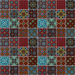 Old colorful seamless flowers leaves vintage geometric shabby mosaic ornate patchwork motif...