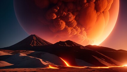 A Tasteful View Of A Volcano With A Glowing Trail Of Light AI Generative