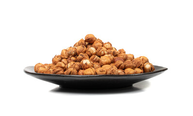 Nut Kernels, Hazelnuts Pile on Plate Isolated, Healthy Organic Nuts Group, Nut Kernels on White
