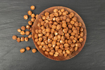 Nut Kernels, Hazelnuts Pile on Plate, Healthy Organic Nuts Group, Nut Kernels