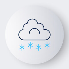 Line Cloud with snow icon isolated on white background. Cloud with snowflakes. Single weather icon. Snowing sign. Colorful outline concept. Vector