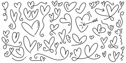 Hand Drawn Heart Collection. Love Doodles Set. Scribble Element. Romantic Illustration Elements for Valentines Day or Mothers Day