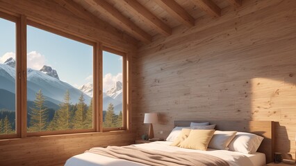 A Radiant Bedroom With A View Of The Mountains AI Generative