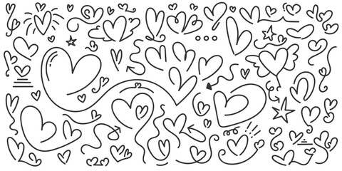 Hand Drawn Heart Collection. Love Doodles Set. Scribble Element. Romantic Illustration Elements for Valentines Day or Mothers Day