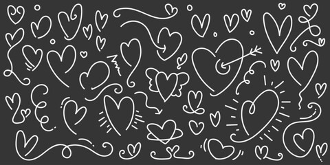 Hand Drawn Heart Collection. Love Doodles Set. Scribble Element. Romantic Illustration Elements for Valentines Day or Mothers Day