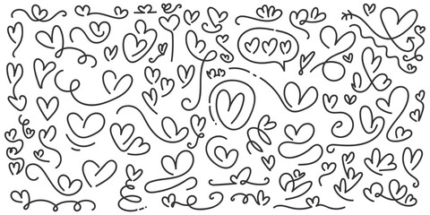 Fototapeta na wymiar Hand Drawn Heart Collection. Love Doodles Set. Scribble Element. Romantic Illustration Elements for Valentines Day or Mothers Day