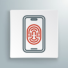 Line Smartphone with fingerprint scanner icon isolated on white background. Concept of security, personal access via finger on mobile. Colorful outline concept. Vector