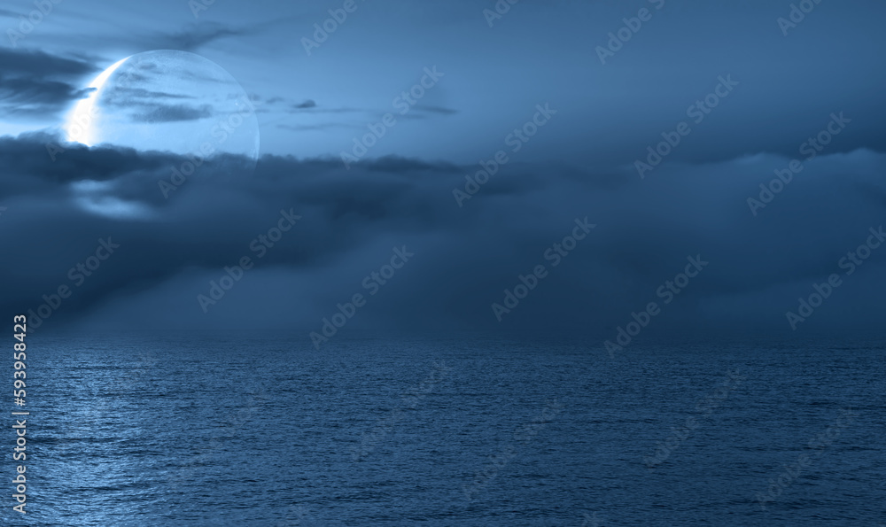 Aufkleber ramadan concept - abstract background with crescent moon over the sunset clouds