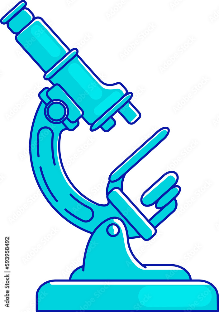 Poster microscope semi flat color raster element. full sized object on white. laboratory instrument. magnif