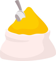 Curry powder in bag semi flat color raster object. Full sized item on white. Turmeric sold by weight. Bazaar product simple cartoon style illustration for web graphic design and animation