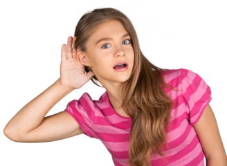 Portrait of a Surprised Young Girl Holding her Hand Near her Ear