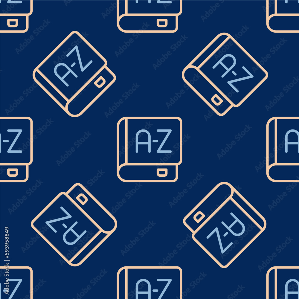 Poster line translator book icon isolated seamless pattern on blue background. foreign language conversatio