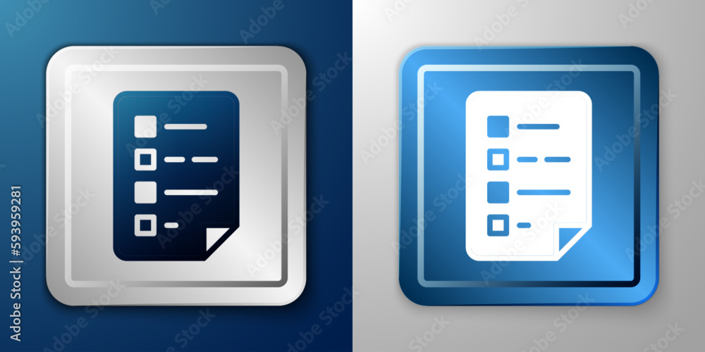 Poster white clipboard with checklist icon isolated on blue and grey background. control list symbol. surve