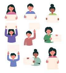 Set of People Holding Blank Sign