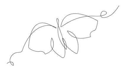 Butterfly Continuous One Line Drawing. Illustration. Vector