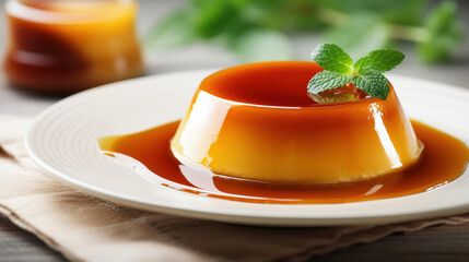 Cream caramel dessert. AI