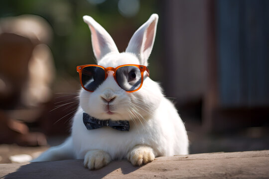 White rabbit with trendy sunglasses AI - Generared
