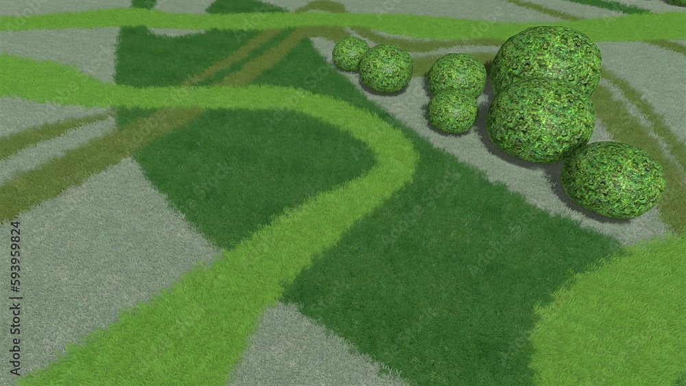 Poster 3d illustration of modern landscape architecture. background computer rendering of landscape design.