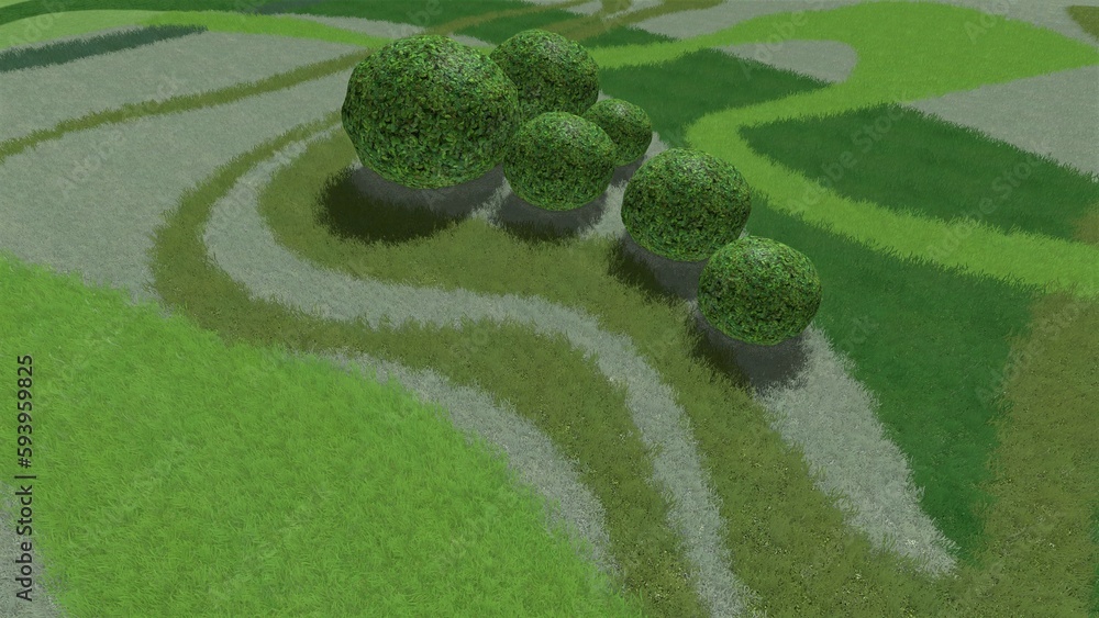 Fototapete 3d illustration of modern landscape architecture. background computer rendering of landscape design.