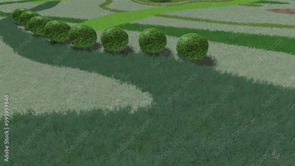 Fototapete 3d illustration of modern landscape architecture. background computer rendering of landscape design.