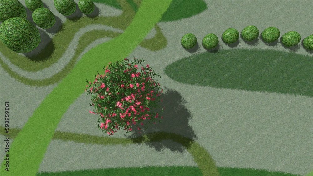 Fototapete 3d illustration of modern landscape architecture. background computer rendering of landscape design.