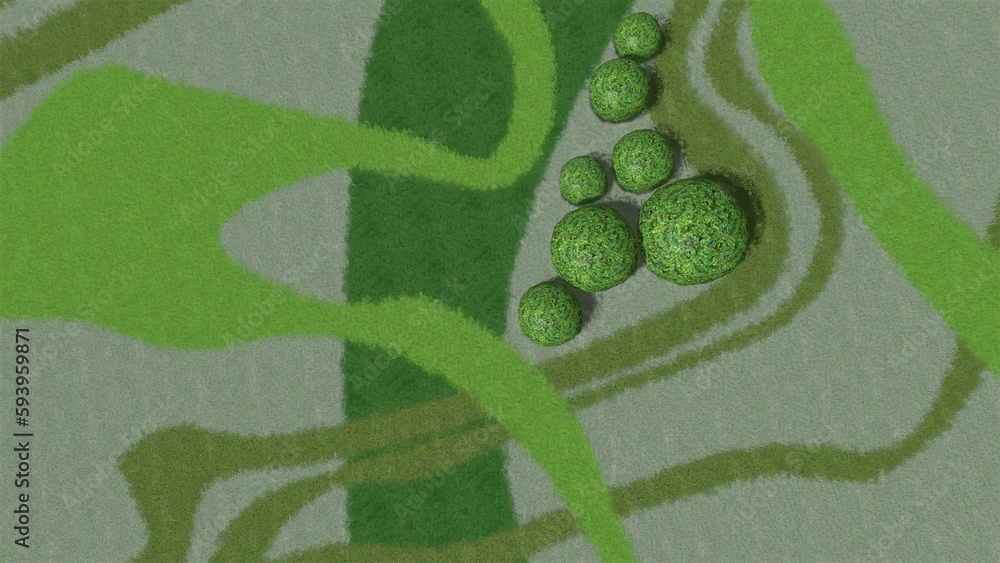 Poster 3d illustration of modern landscape architecture. background computer rendering of landscape design.